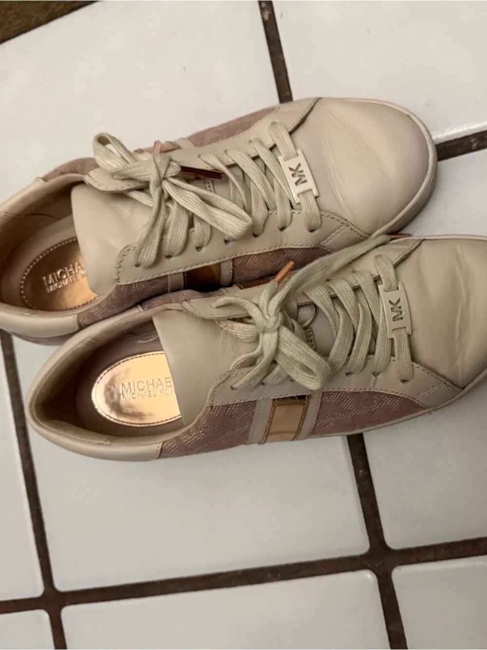 Michael Kors Blush Pink Logo Low-Top Sneakers with Rose Gold Stripe